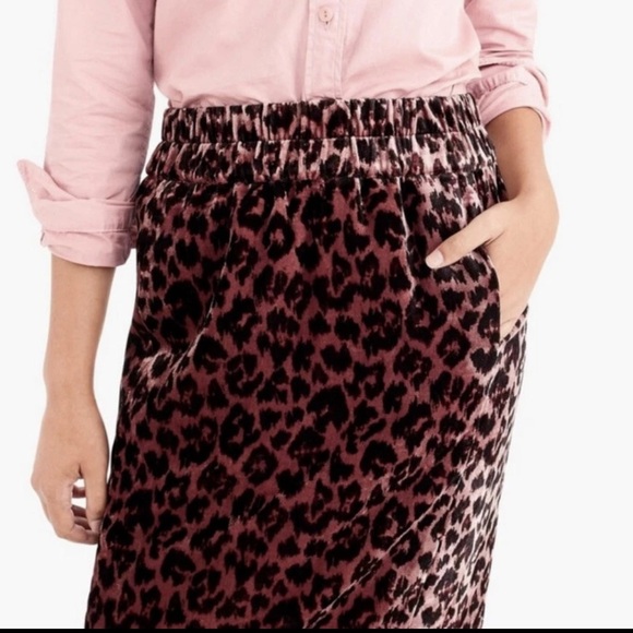 J. Crew Plush Rose Velvet Leopard Cat Print 🐆 Skirt Pull-On NWT Pink Kitty Cat L - Picture 6 of 12